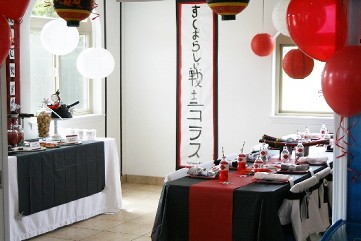 Party room decorated for a ninja party.